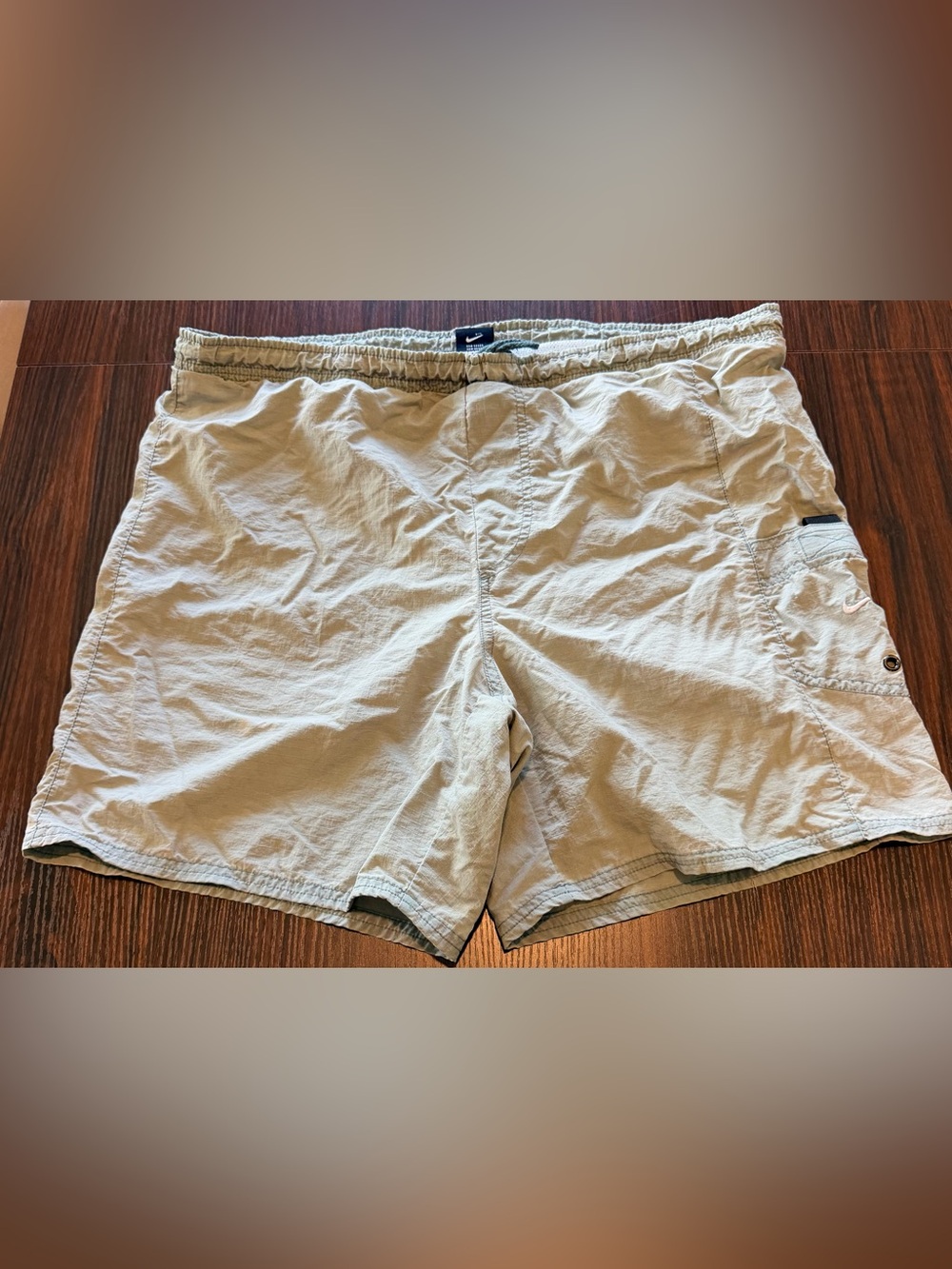 Nike Mens Khaki Tan Nylon Ripstop Swim Trunks Board Shorts Vintage Y2K Size M